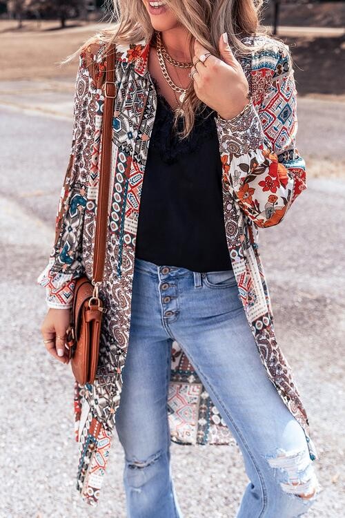 Mixed Feelings Boho Floral Patchwork Print Button Down Cardigan Duster