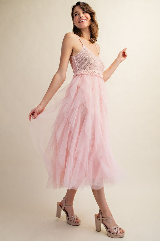 Bring The Romance Crochet + Tulle Midi Dress (2 Colors)