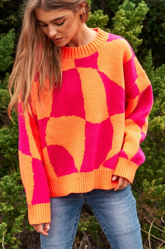 The Showoff Geo Checker Pullover Knit Sweater