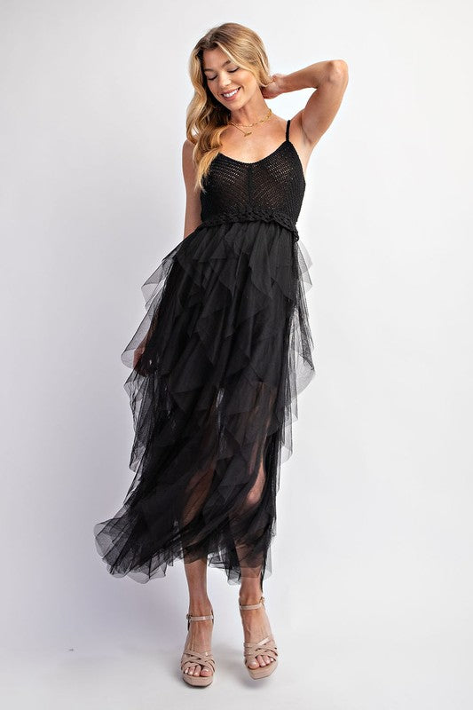 Bring The Romance Crochet + Tulle Midi Dress (2 Colors)