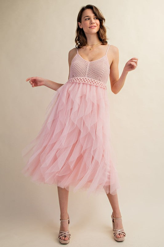 Bring The Romance Crochet + Tulle Midi Dress (2 Colors)