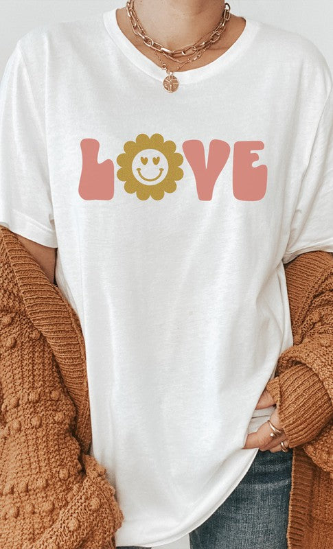 Love Sparkley Heart Eyes Flower Graphic Tee