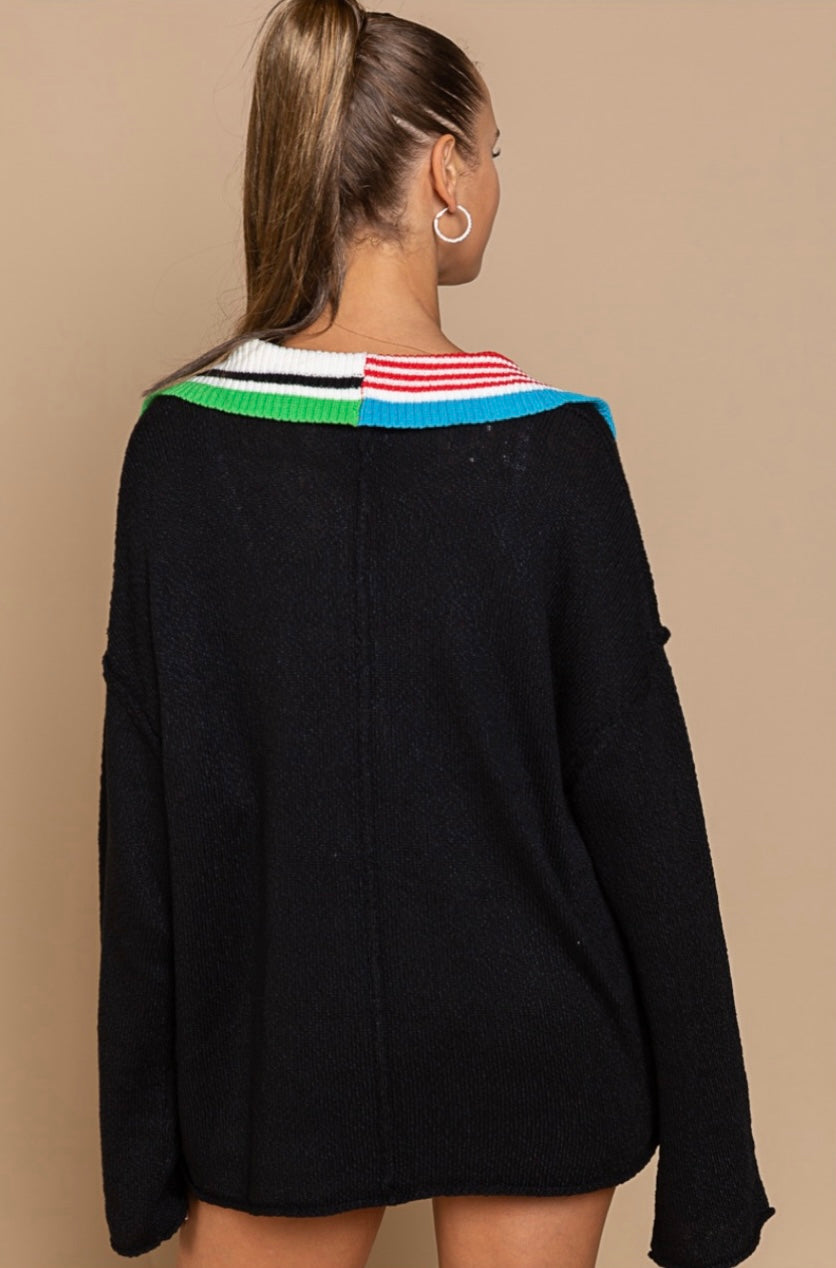 Euro Jaunt Collared Knit Sweater Top