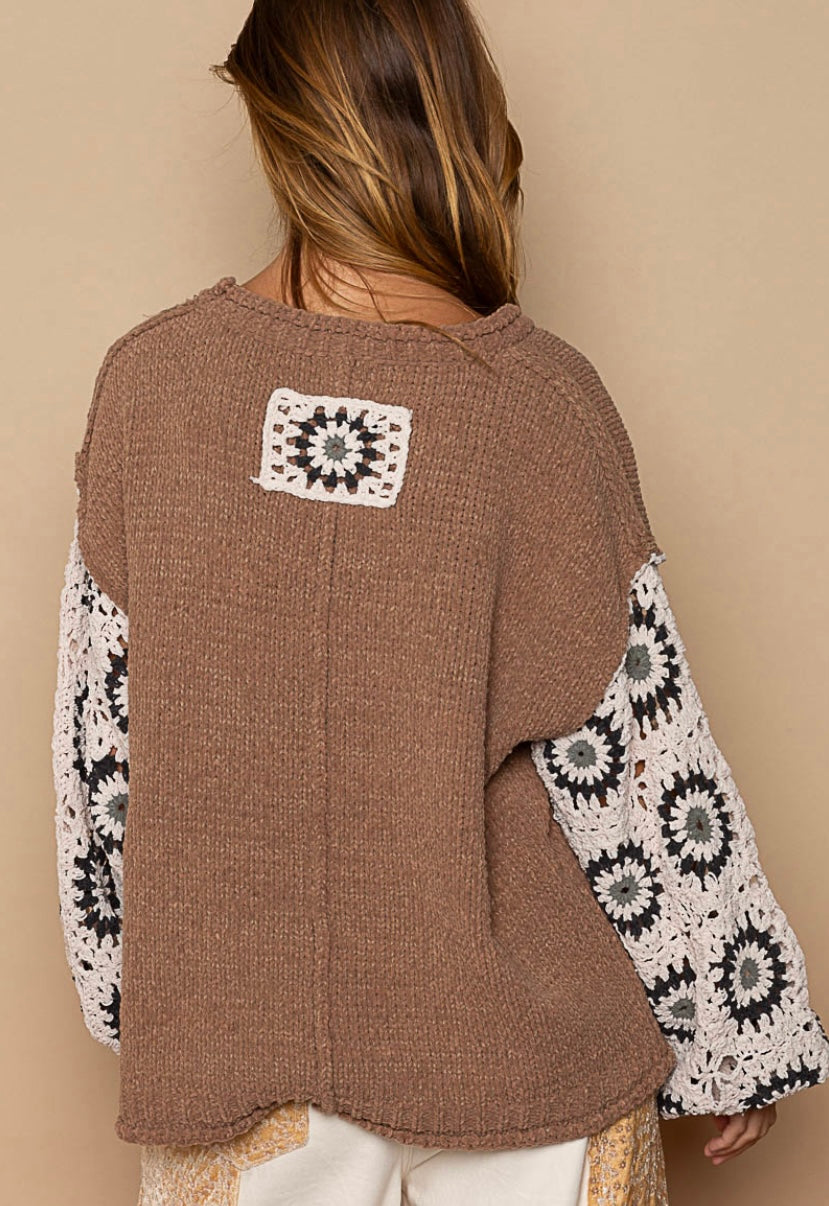 Give 'Em Macchiato Suéter de crochet con mangas cuadradas estilo abuela