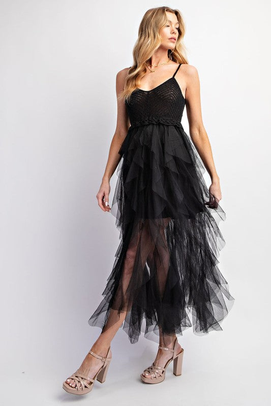 Bring The Romance Crochet + Tulle Midi Dress (2 Colors)