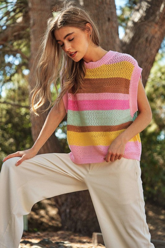 Topanga Crochet Multi Striped Summer Sweater Vest