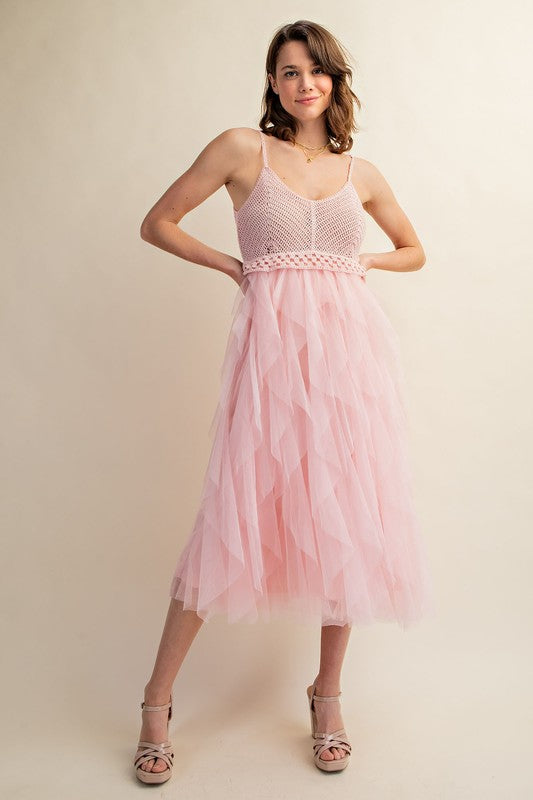 Bring The Romance Crochet + Tulle Midi Dress (2 Colors)