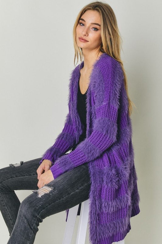 A Different Kind of Love Chunky Knit + Furry Eyelash Striped Cardigan