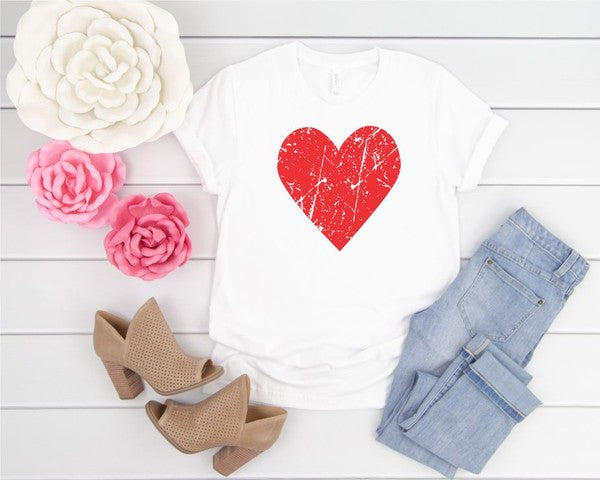 Distressed Red Valentine Heart Graphic Tee