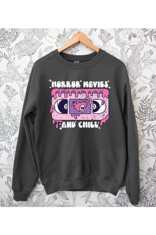 Horror Movies & Chill Graphic Fleece Sweatshirt