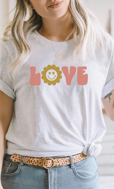 Love Sparkley Heart Eyes Flower Graphic Tee