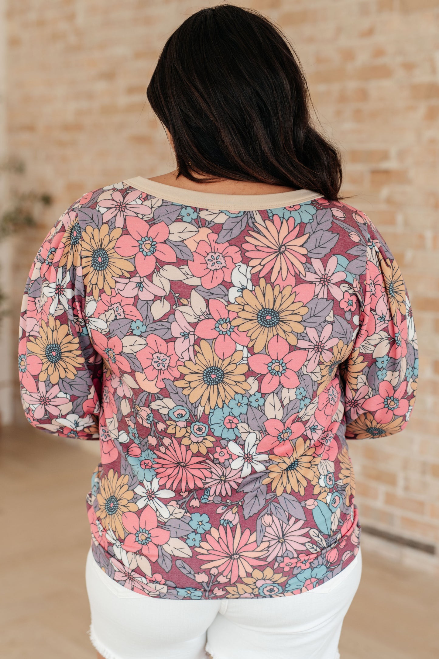 Superbloom Floral Print Long Sleeve French Terry Pullover Top