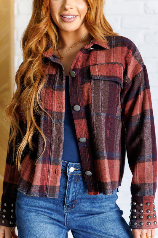 On My Game Studded Cropped Plaid Jacket (Small to 3XL)