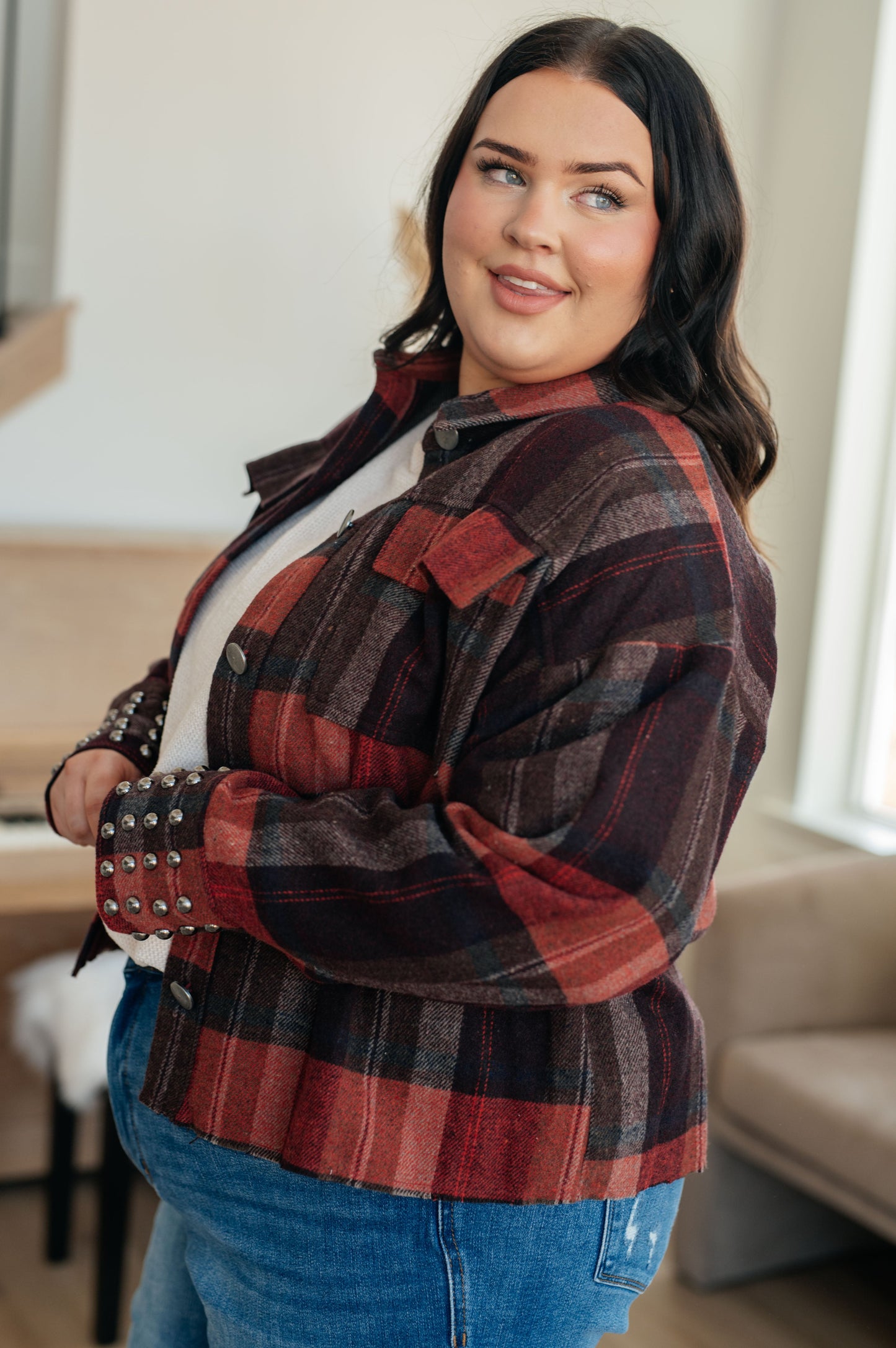 On My Game Studded Cropped Plaid Jacket (Small to 3XL)