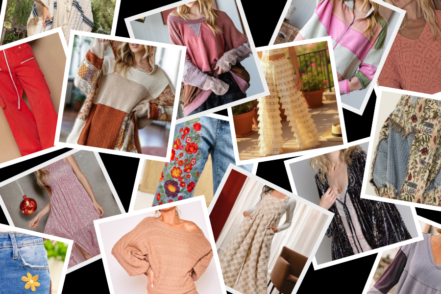 Collage of low-stock boutique pieces for The Rare Find collection showing items with one or two units left.”