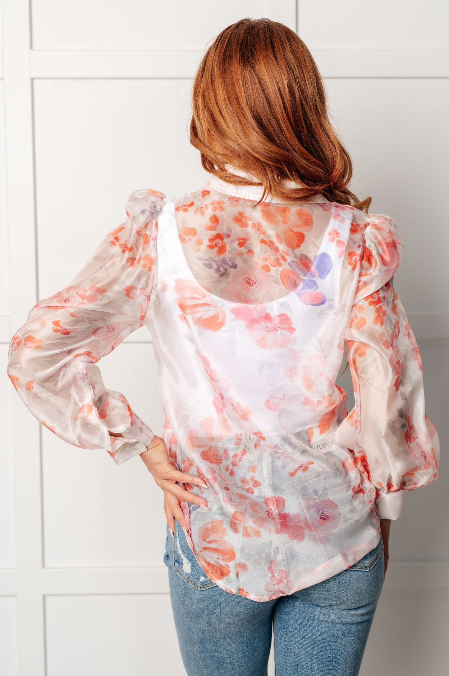 It’s Spring Somewhere Sheer Floral Button Up Blouse