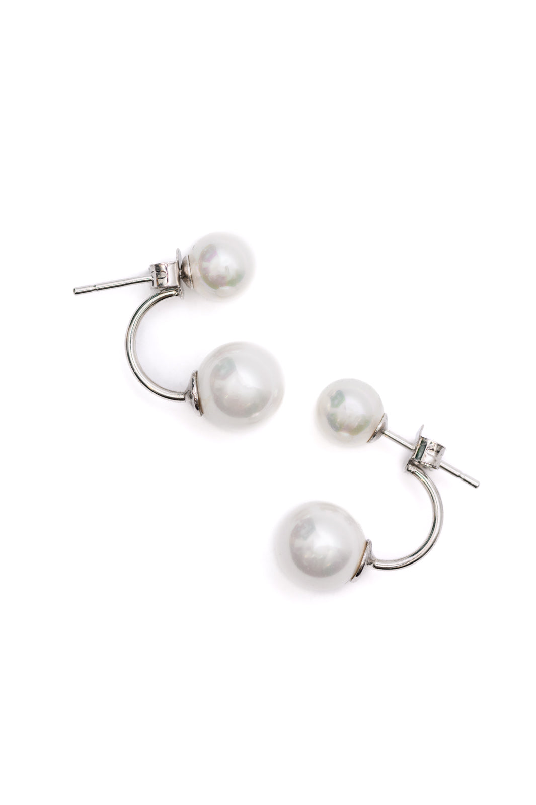 Double Pearl Stud Sterling Silver Jacket Earrings