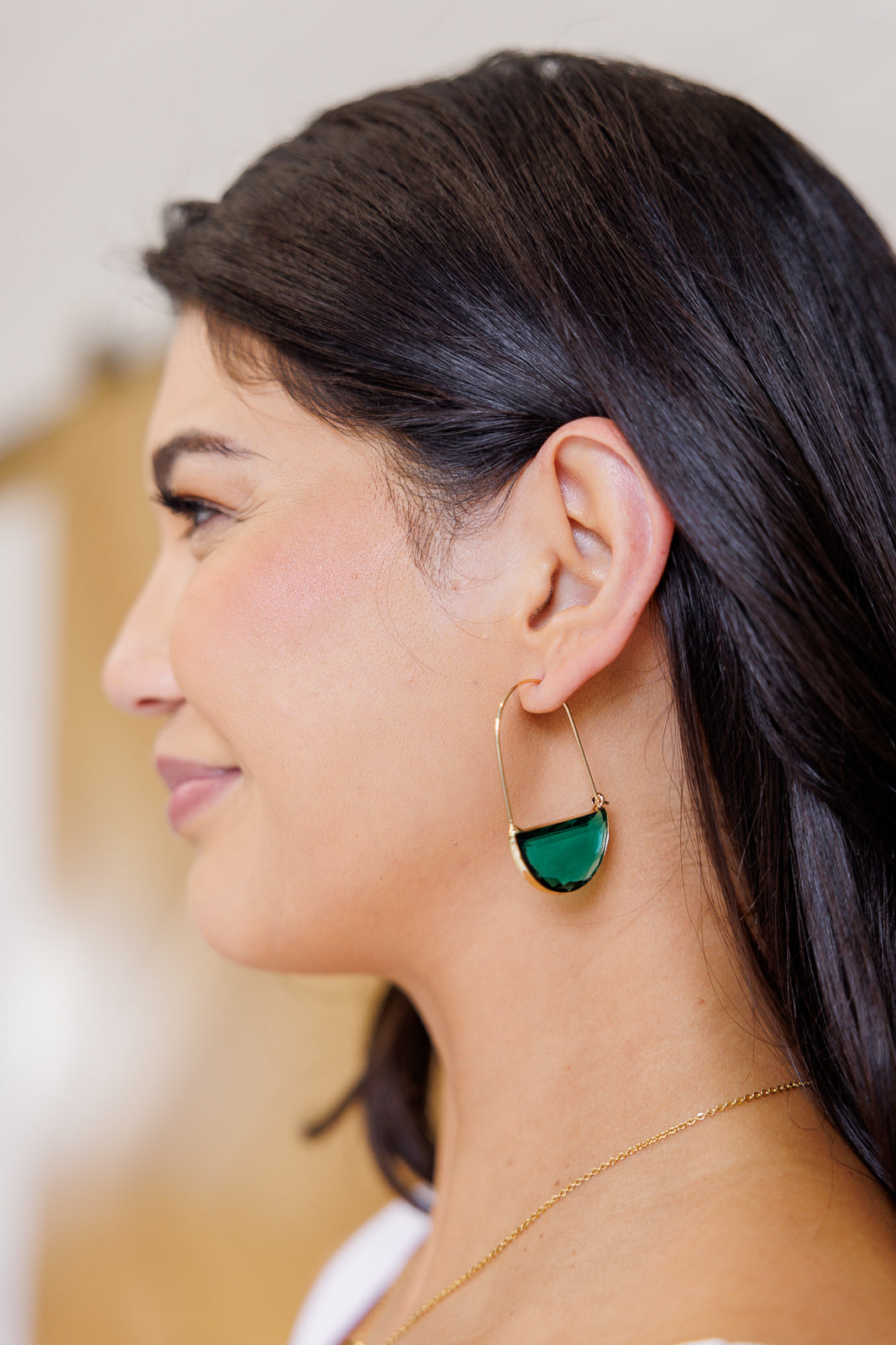 Holiday Half Circle Crystal Earrings in Emerald Green