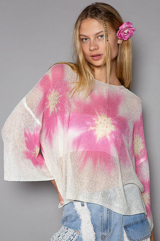 Pink Water Flower Lightweight Breathable Knit Sweater