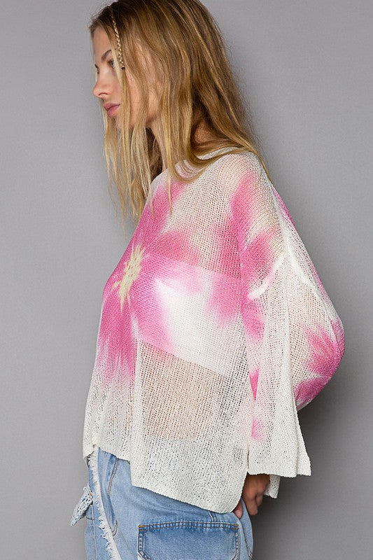 Pink Water Flower Lightweight Breathable Knit Sweater