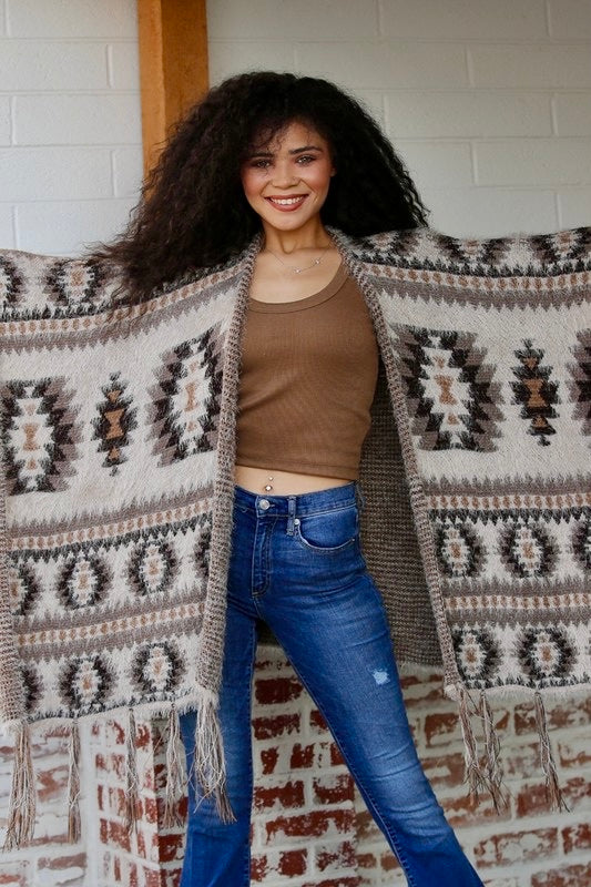 Sedona Southwestern Sweater Wrap with Fringe