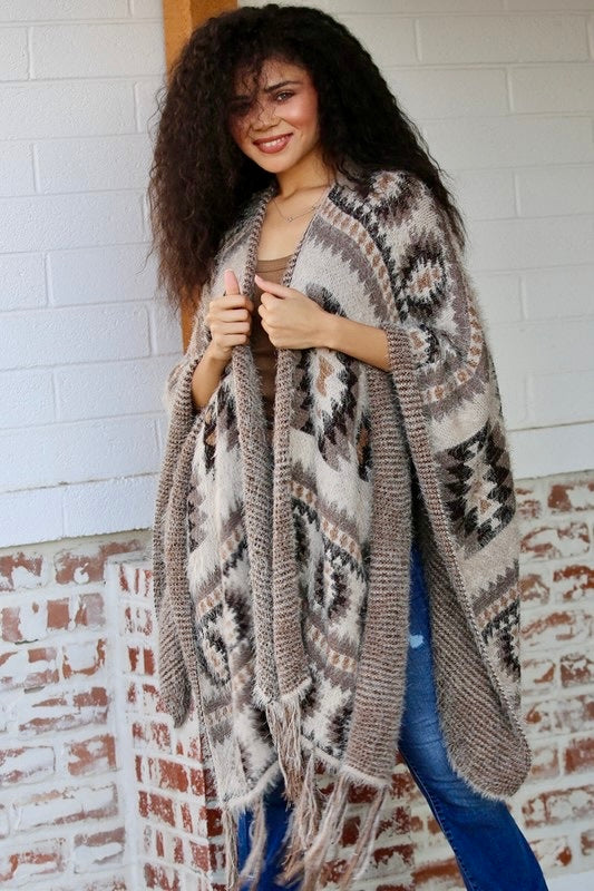 Sedona Southwestern Sweater Wrap with Fringe