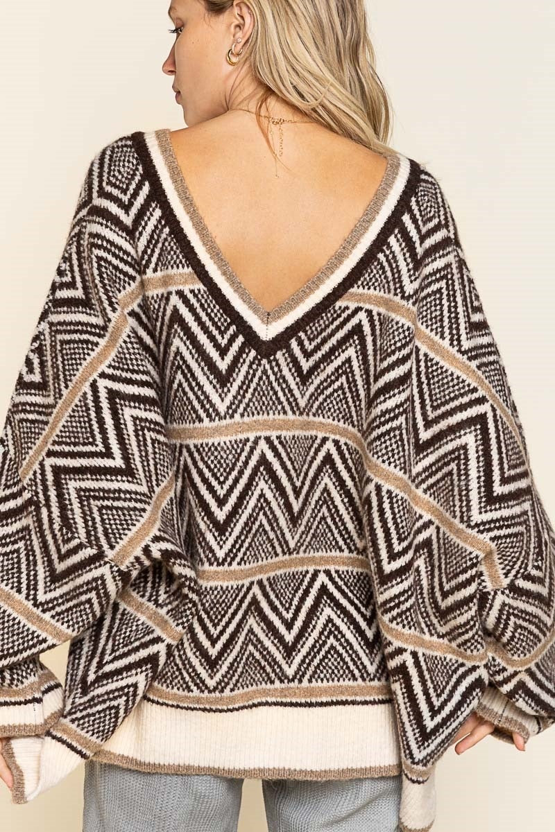 Desert Child Aztec Patterned V Neck Sweater