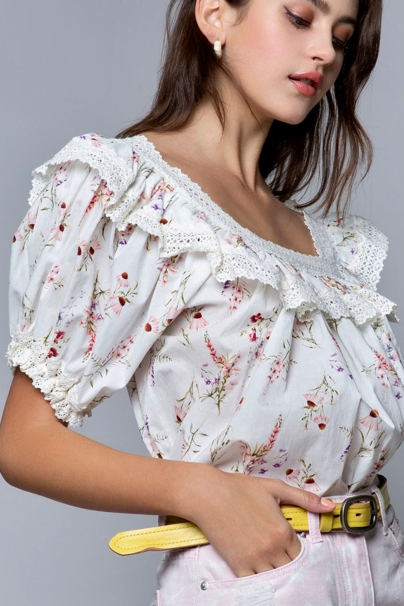 Coquette Jardin Puff Sleeve Blossom Blouse