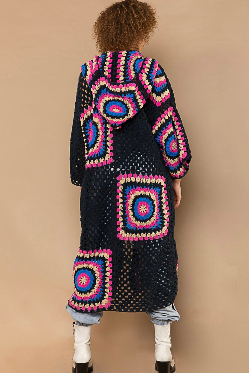 Boho Dreams Crochet Afgan Chenille Midi Cardigan