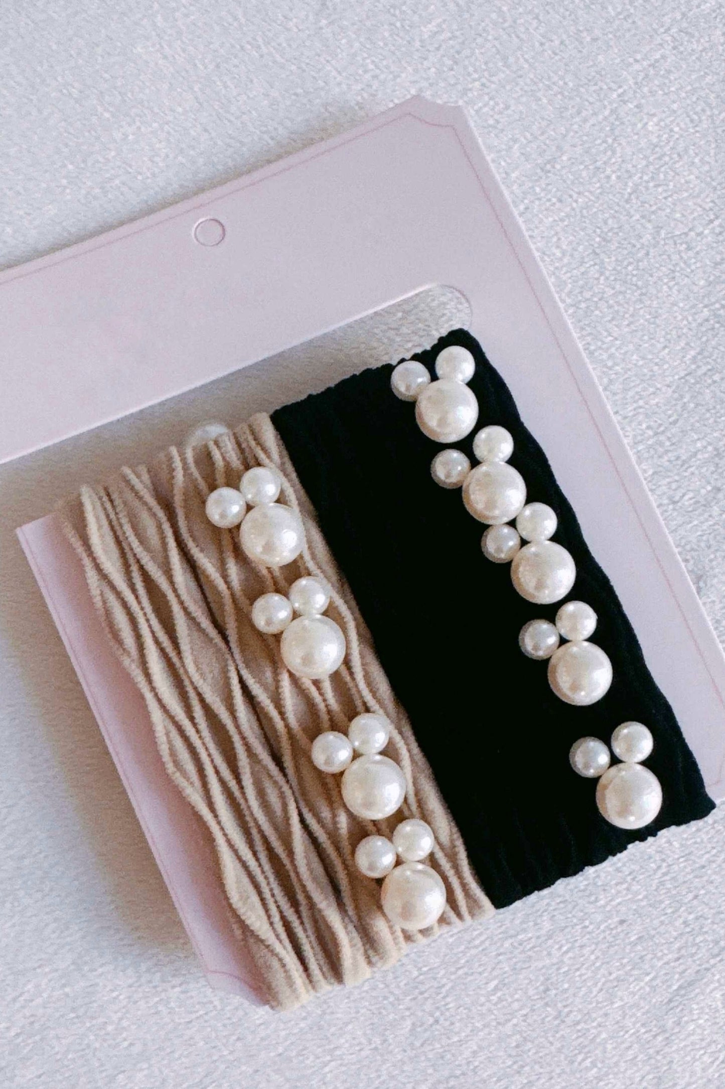 Pearl Beaded + Solid Hair Ties, Set Of 4