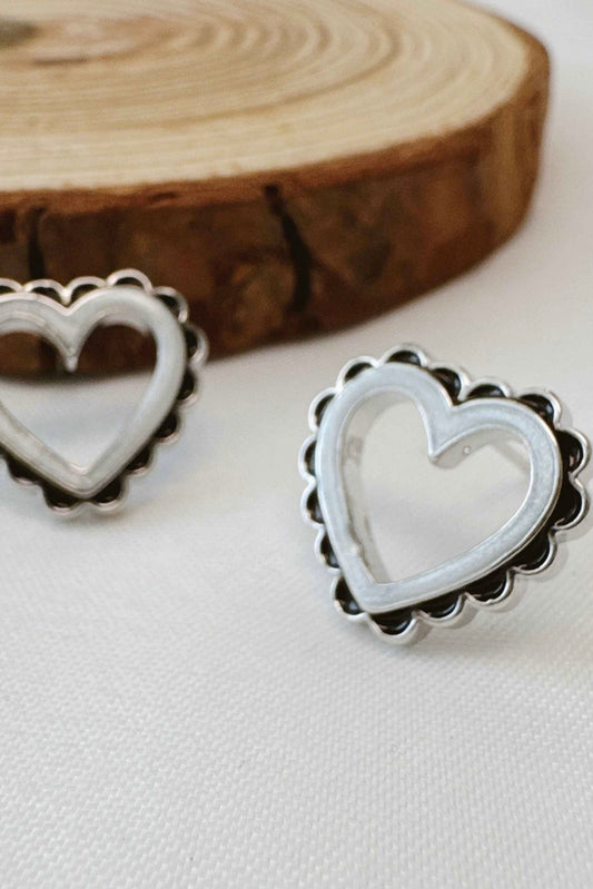 Open Heart Scallop Edged Earrings