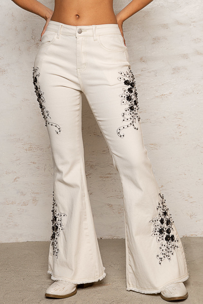 Wild At Heart Retro 90s Embroidered + Embellished Flares (2 Colors)