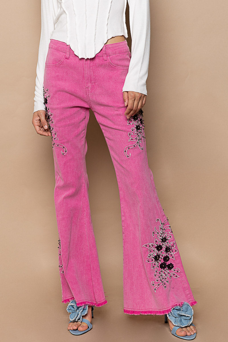 Wild At Heart Retro 90s Embroidered + Embellished Flares (2 Colors)