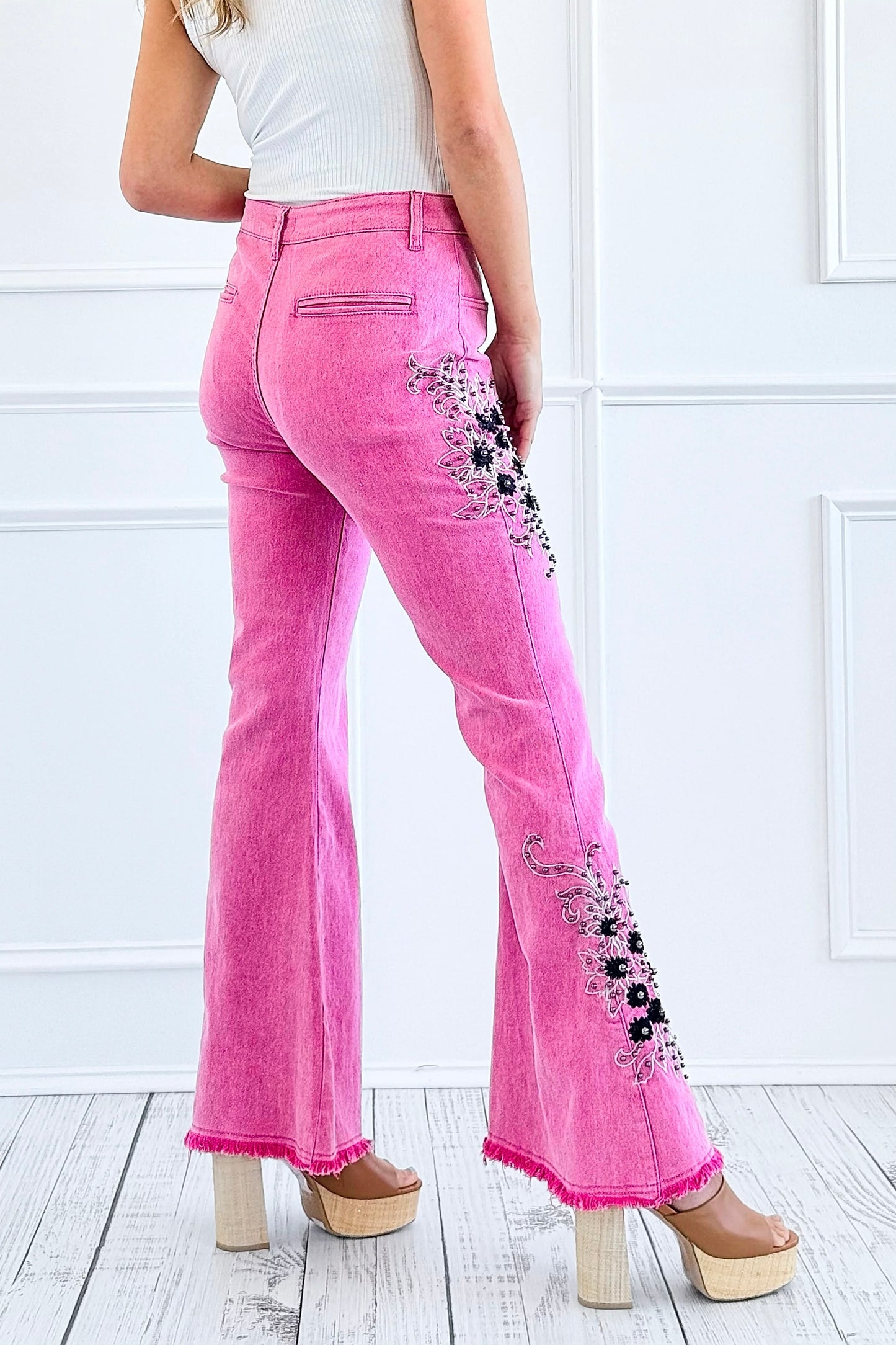 Wild At Heart Retro 90s Embroidered + Embellished Flares (2 Colors)