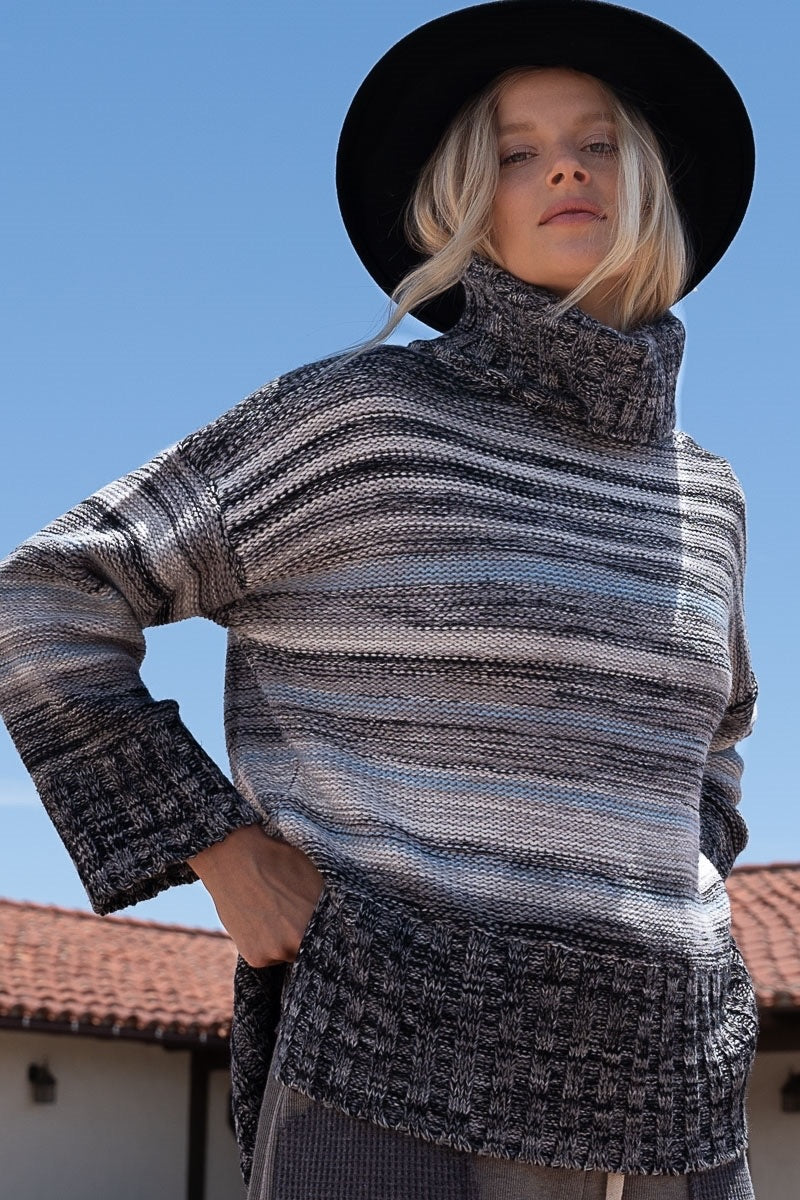 Never Better Heather Striped Relaxed Fit Turtleneck Sweater