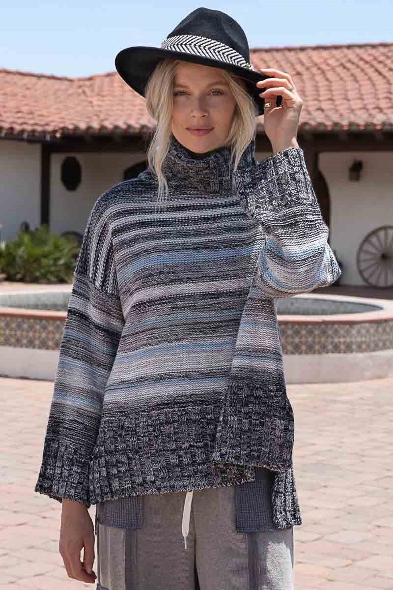 Never Better Heather Striped Relaxed Fit Turtleneck Sweater