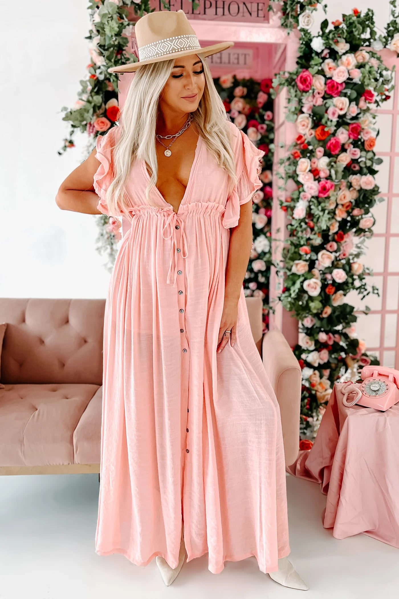 Laguna Nights Deep V Neck Button Front Maxi Dress (2 Colors)