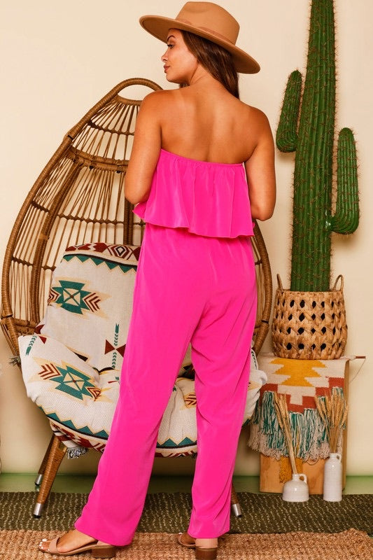 Tobago Nights Strapless Elastic Waist Wide Leg Jumpsuit