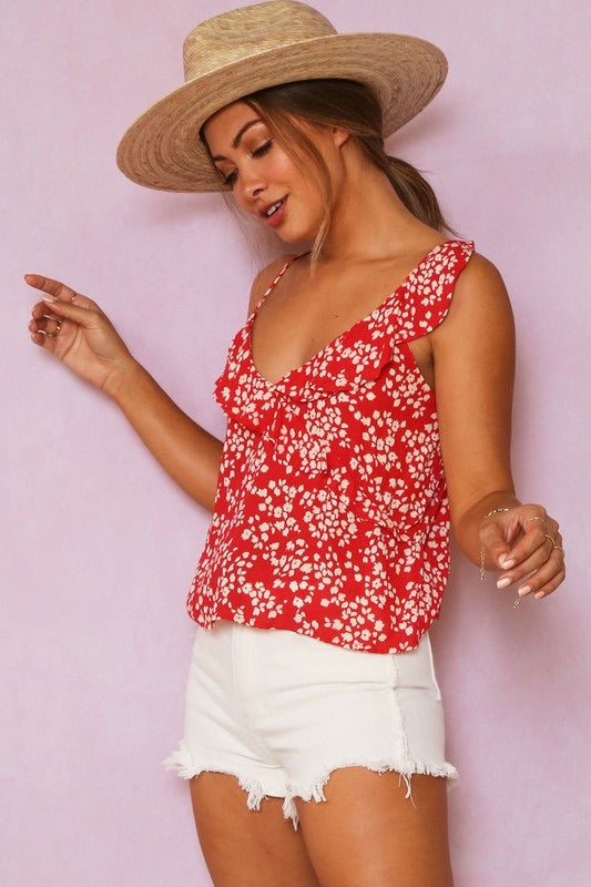 Late July Ditzy Floral Ruffle V Neck Sleeveless Camisole Top