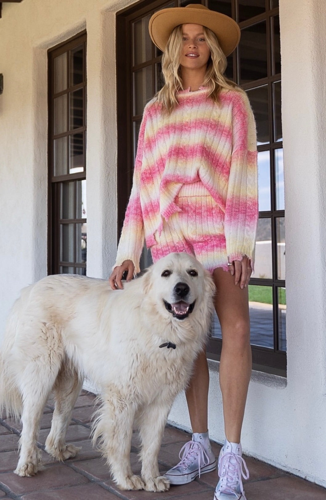 Pink Lemonade Striped Lightweight Sweater + Shorts Set