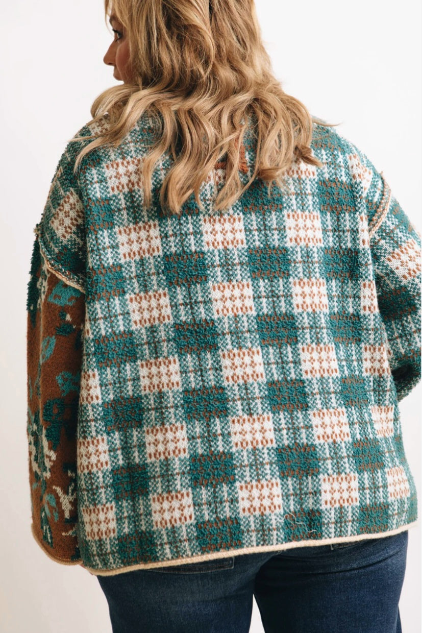 Lowcountry Soft + Fuzzy Floral Plaid Button Down Cardigan