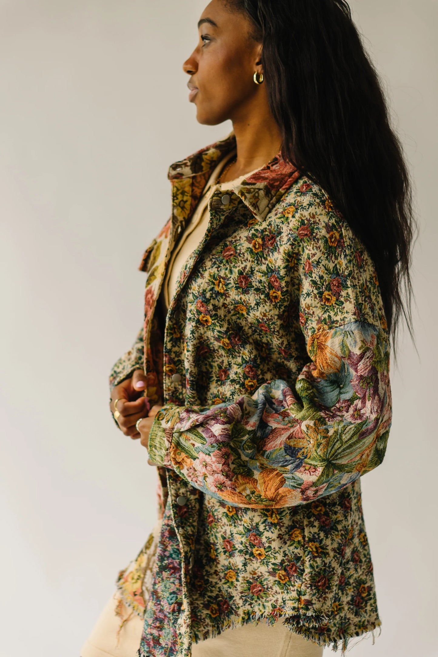 My Vintage Romance Mixed Floral Jacquard Button Down