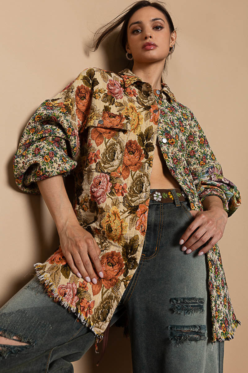 My Vintage Romance Mixed Floral Jacquard Button Down