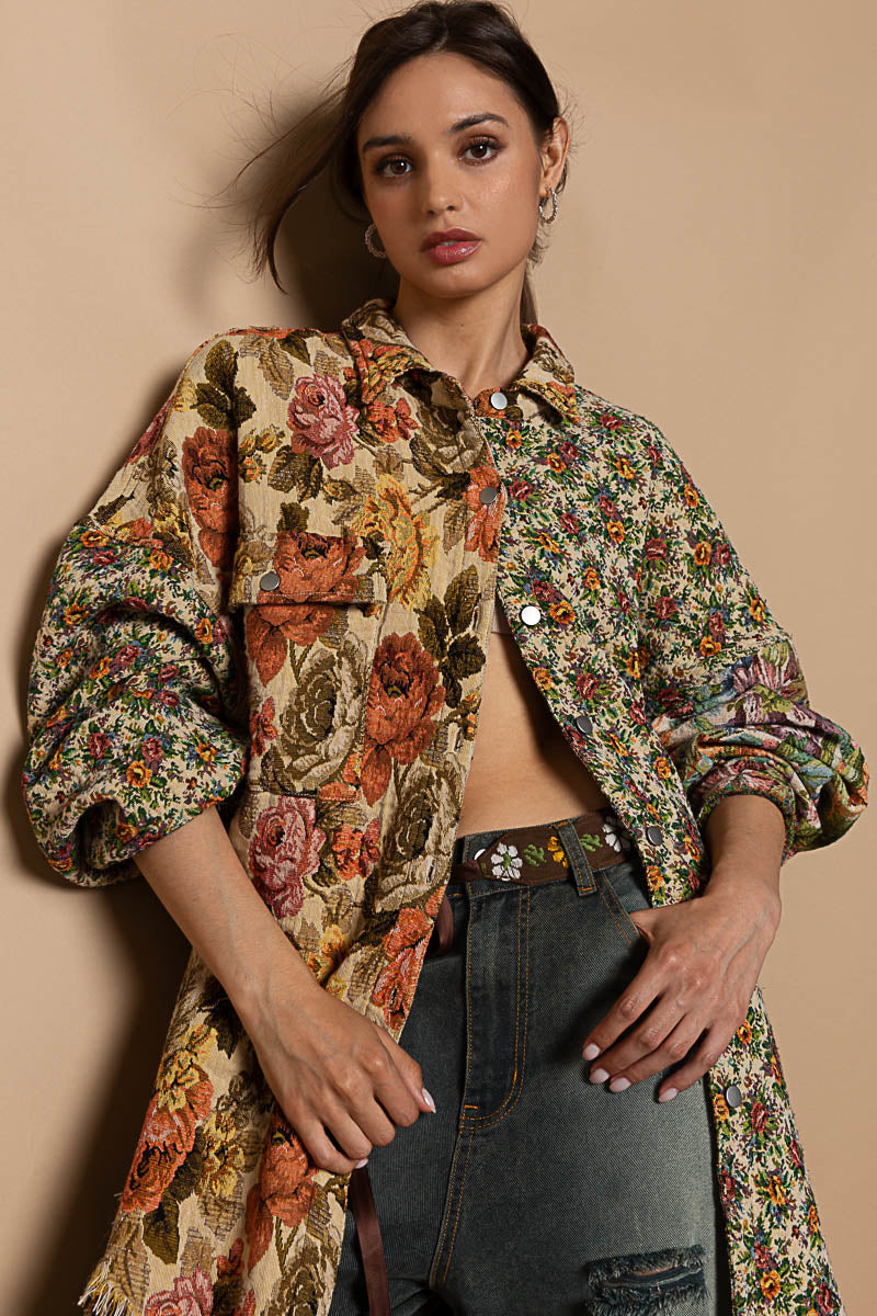 My Vintage Romance Mixed Floral Jacquard Button Down