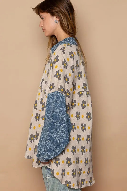 Daisy Does Denim Patchwork Oversized Button Down Shirt