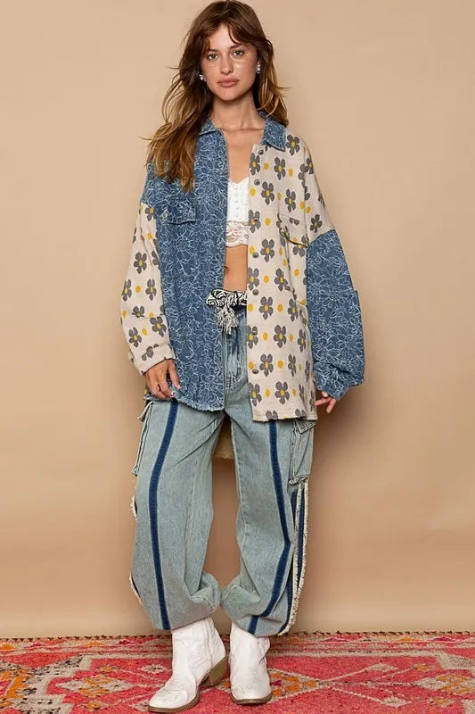 Daisy Does Denim Patchwork Oversized Button Down Shirt