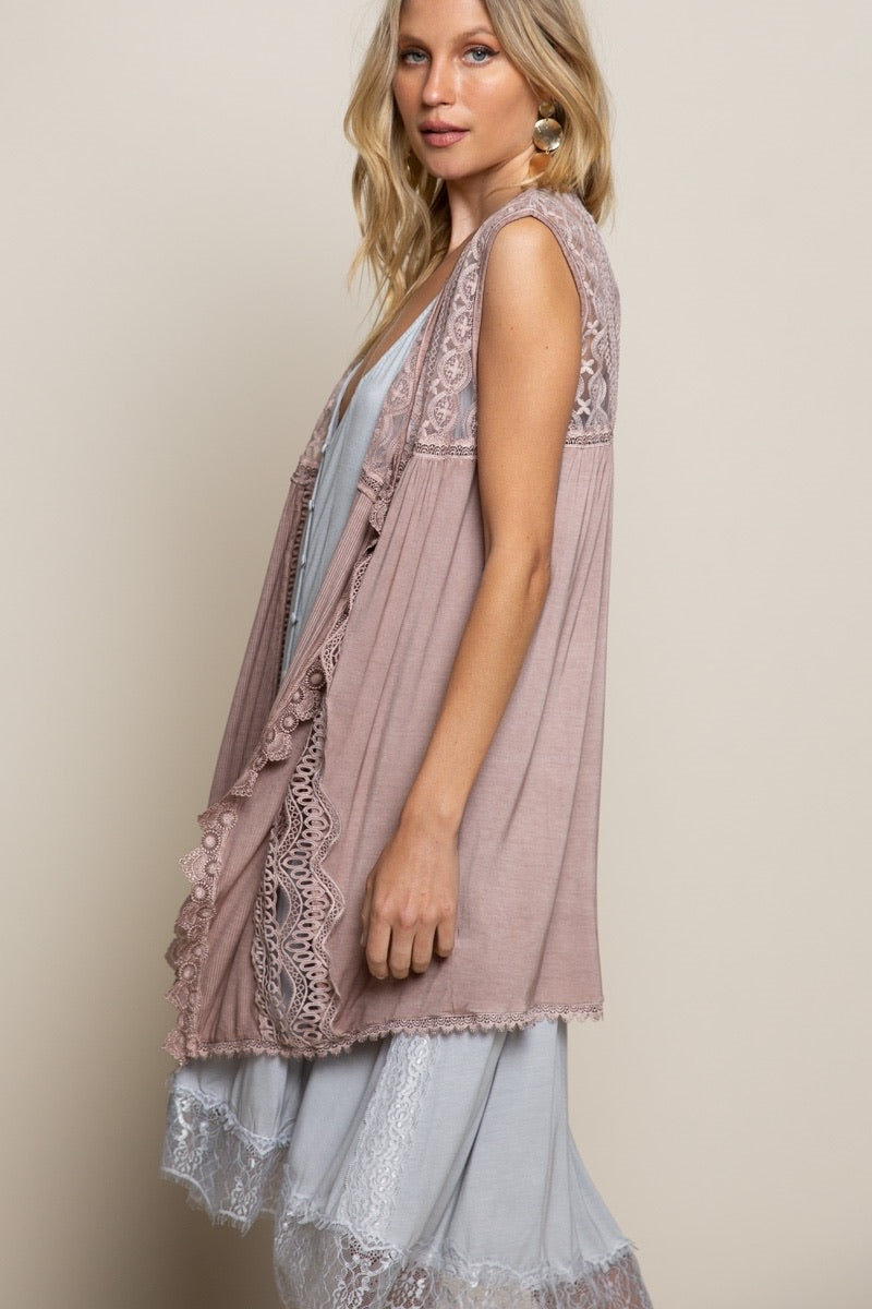 Summer Romance Sleeveless Lace Open Front Cardigan Vest