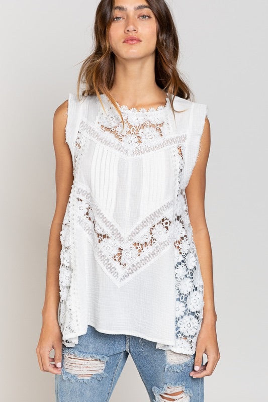 Bal Harbor Floral Lace + Cotton Gauze Sleeveless Tunic Top