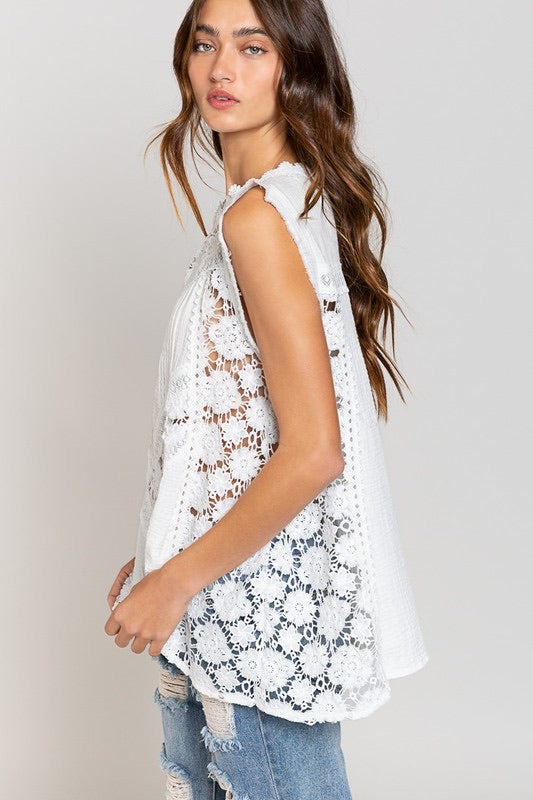 Bal Harbor Floral Lace + Cotton Gauze Sleeveless Tunic Top