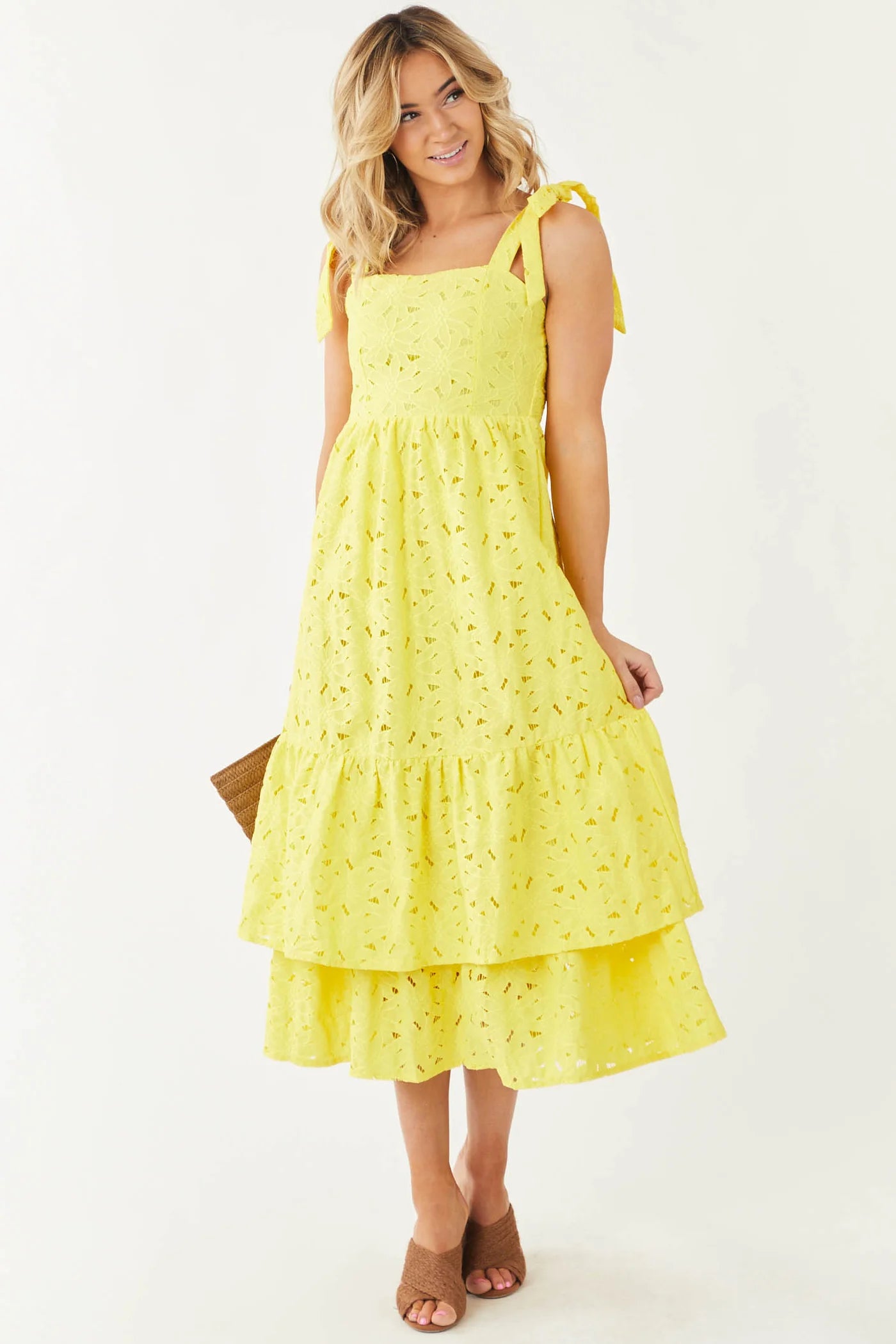 Palmer Floral Eyelet Double Ruffle Midi Dress